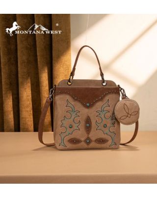 MW1344-8319 TN Montana West Embroidered Boot Scroll Top Handle Crossbody With Coin Pouch