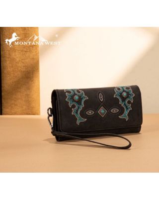 MW1344-W002 BK Montana West Concho Embroidered Collection Wallet