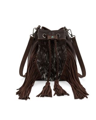 MW1349-8311 CF Montana West Hair-On Cowhide Drawstring Crossbody Bucket Bag