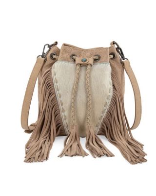 MW1349-8311 TN Montana West Hair-On Cowhide Drawstring Crossbody Bucket Bag