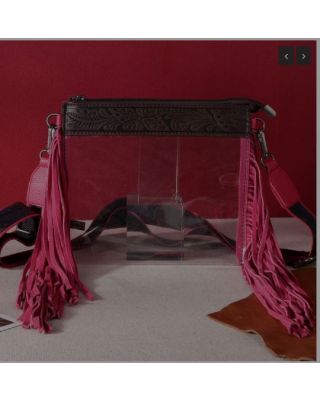 MW906-A191 PK Montana West Western Fringe Stadium Clear Crossbody Bag