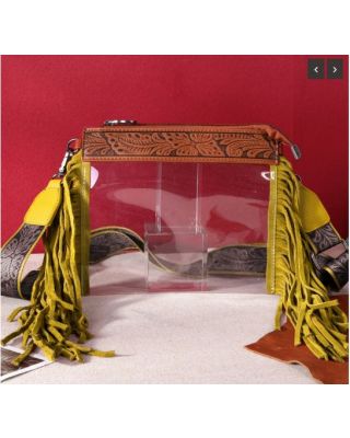 MW906-A191 YL Montana West Western Fringe Stadium Clear Crossbody Bag