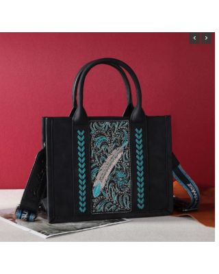 MWF0122-8120S BK  Montana West Embroidered Feather Tote/Crossbody