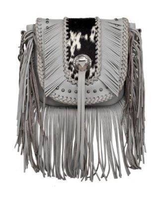 MWR-054 GY Montana West Genuine Leather Hair-On Cowhide Fringe Bohemian Crossbody