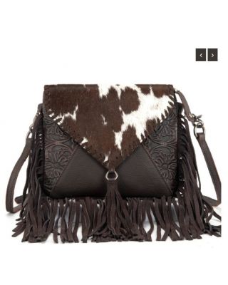 MWR-064 CF Genuine Leather Hair-On Cowhide Fringe Bohemian Crossbody