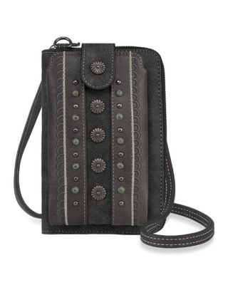 PHD-2012 BK American Bling Daisy Conchos Phone Wallet/Crossbody