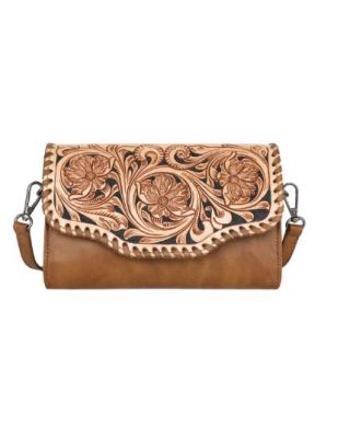 RLC-L171 BR Montana West Genuine Leather Hand Tooled Clutch/Crossbody