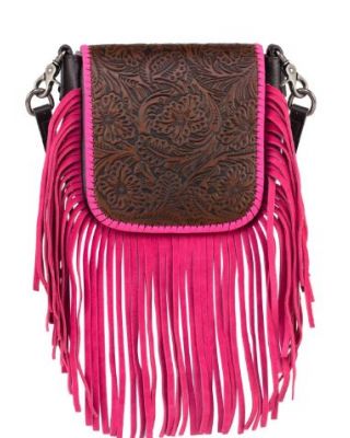 RLC-L159 CF/PK  Montana West Genuine Leather Tooled Collection Fringe Crossbody