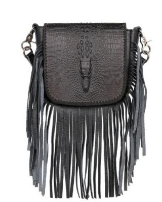 RLC-L160 BK Montana West Genuine Leather Crocodile Embossed Fringe Crossbody