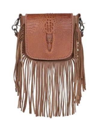 RLC-L160 BR Montana West Genuine Leather Crocodile Embossed Fringe Crossbody
