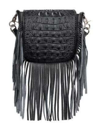 RLC-L160A BK Montana West Genuine Leather Hornback Embossed Croc Fringe Crossbody