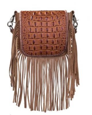 RLC-L160A BR Montana West Genuine Leather Hornback Embossed Croc Fringe Crossbody