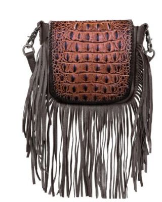 RLC-L160A CF Montana West Genuine Leather Hornback Embossed Croc Fringe Crossbody
