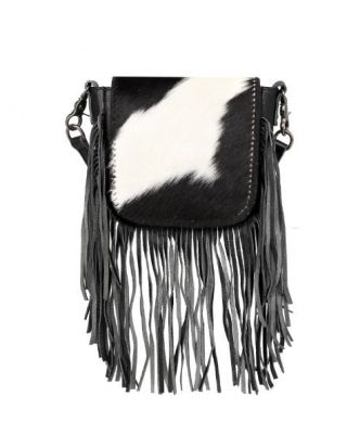 RLC-L161 BK Montana West Genuine Leather Hair-On Collection Fringe Crossbody