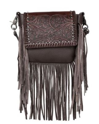 RLC-L164 CF Montana West Genuine Leather Tooled Collection Fringe Crossbody