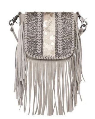 RLC-L168 TN Montana West Genuine Leather Tooled Collection Fringe Crossbody