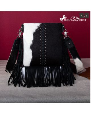 RLC-L186 BK Montana West Genuine Leather Hair-On Fringe Crossbody 