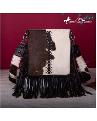 RLC-L186 CF Montana West Genuine Leather Hair-On Fringe Crossbody 