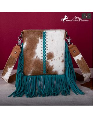 RLC-L186 TQ Montana West Genuine Leather Hair-On Fringe Crossbody 