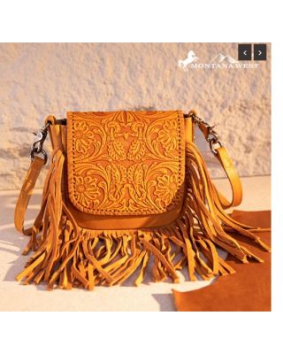 RLC-L187  YL Montana West Genuine Leather Tooled Fringe Crossbody 