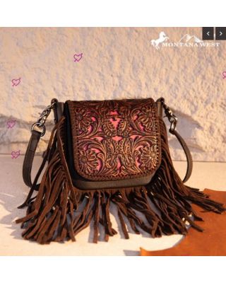 RLC-L188 CF Montana West Genuine Leather Tooled Fringe Crossbody