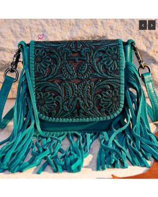 RLC-L188 TQ Montana West Genuine Leather Tooled Fringe Crossbody