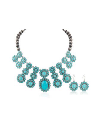 RNS-1048 TQ Rustic Couture's Bohemian Jewelry Sets Statement Necklace Pendant Earrings