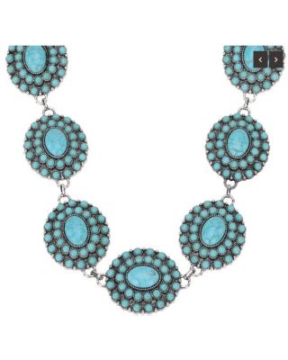 RNS-1050 TQ Rustic Couture's Bohemian Turquoise Stone Concho Necklace