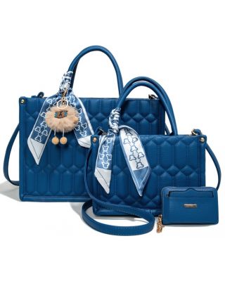 PU25528-T3 R BL 2 HANDBAG WITH 1 WALLET SET