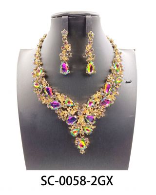 SC-0058 2GX GREEN/AB NECKLACE SET