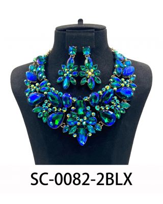 SC-0082 2BLX BL CRYSTAL NECKLACE SET