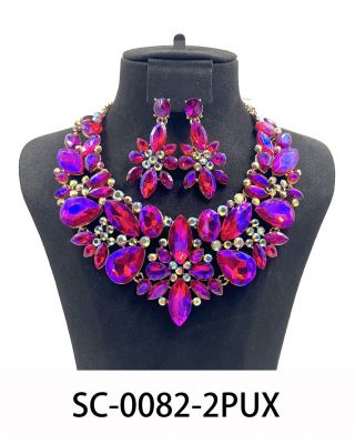 SC-0082 2PUX FU CRYSTAL NECKLACE SET