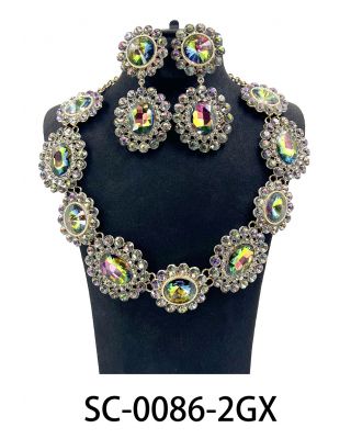 SC-0082 2GX GNAB CRYSTAL NECKLACE POST EARRING SET