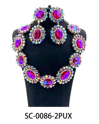 SC-0082 2PUX SLFU CRYSTAL NECKLACE POST EARRING SET