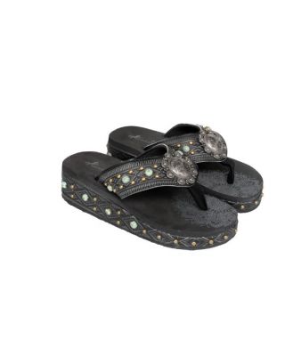 SEF11-S066 BK Mandala Aztec Tooled Wedge with Crosses Flip Flops By Case