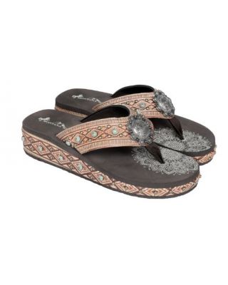 SEF11-S066 BR Mandala Aztec Tooled Wedge with Crosses Flip Flops By Case