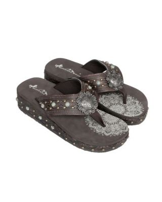 SEF11-S066 CF Mandala Aztec Tooled Wedge with Crosses Flip Flops By Case