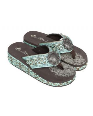 SEF11-S066 TQ Mandala Aztec Tooled Wedge with Crosses Flip Flops By Case