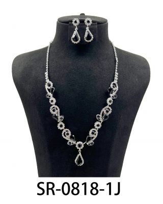 SR-0818-1J BK RHINESTONE NECKLACE SET
