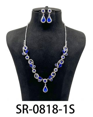 SR-0818-1S BL RHINESTONE NECKLACE SET