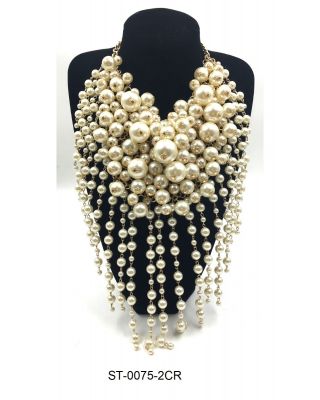 ST-0075 2CR CR PEARL NECKLACE SET CREAM