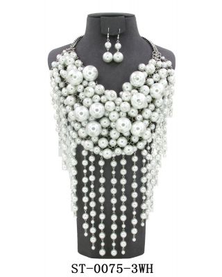 ST-0075 3WT WT PEARL NECKLACE SET CREAM
