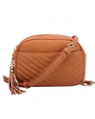 WU121 TN TWO ZIPPER CROSBODY BAG