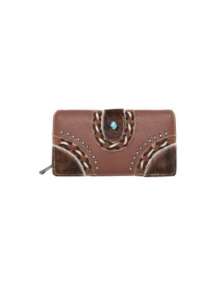 TR122-W010BR  Trinity Ranch Hair-On Studded Collection Secretary Style Wallet