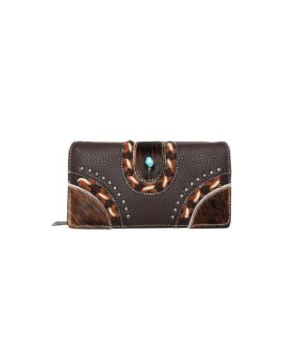 TR122-W010CF  Trinity Ranch Hair-On Studded Collection Secretary Style Wallet