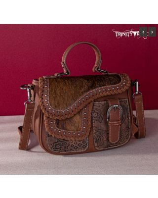 TR149-8360 BR Trinity Ranch Hair-On Cowhide Saddle Shape Collection Crossbody