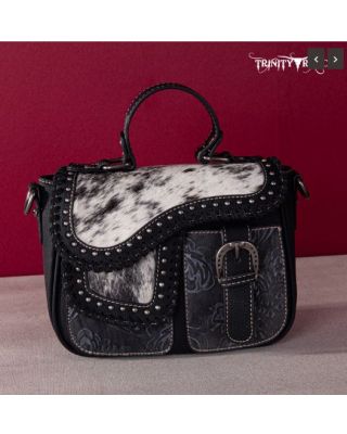 TR149-8360 BK Trinity Ranch Hair-On Cowhide Saddle Shape Collection Crossbody