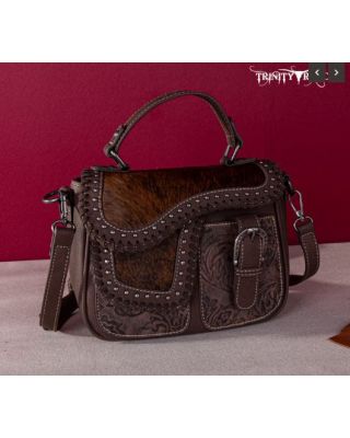 TR149-8360 CF Trinity Ranch Hair-On Cowhide Saddle Shape Collection Crossbody