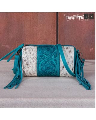 TR159-154 TQ Trinity Ranch Genuine Hair-On Cowhide/Fringe Collection Barrel Crossbody
