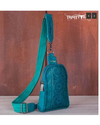 TR159-210A TQ Trinity Ranch Floral Tooled Collection Sling Bag